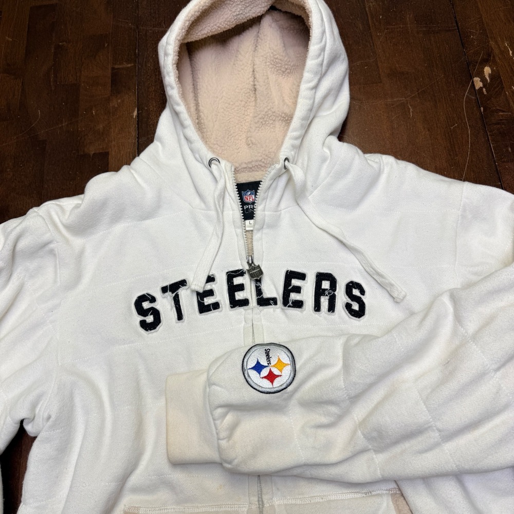 NFL Pro Line Pittsburgh Steelers‎ Sherpa Lined Full Zip Hoodie White Mens Large